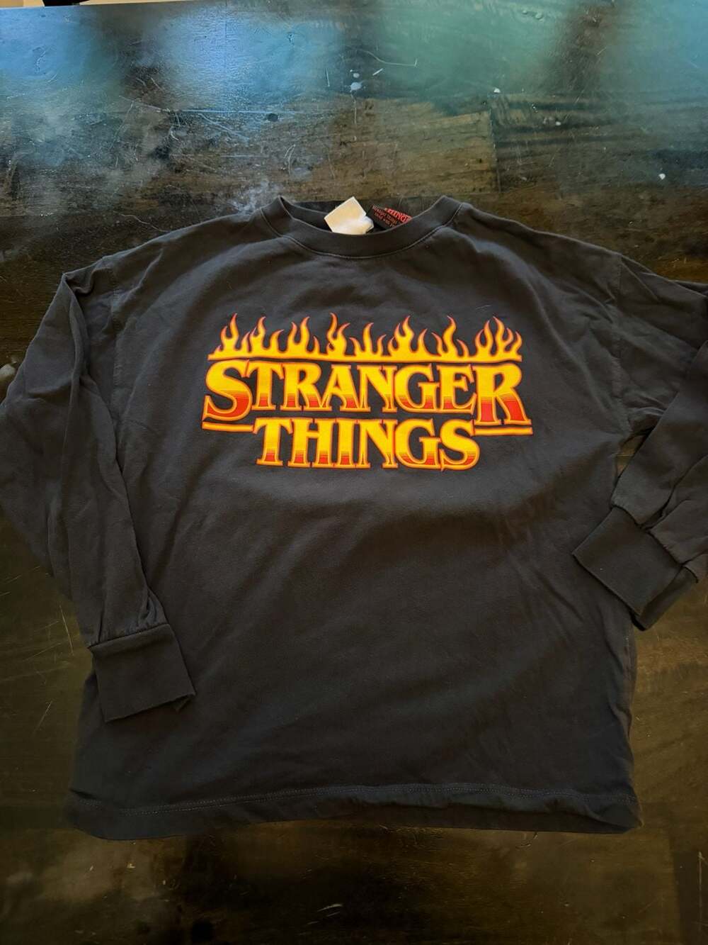 Zara x Stranger Things Fire Logo Long Sleeve Graphic T-Shirt Black Kids Size 10